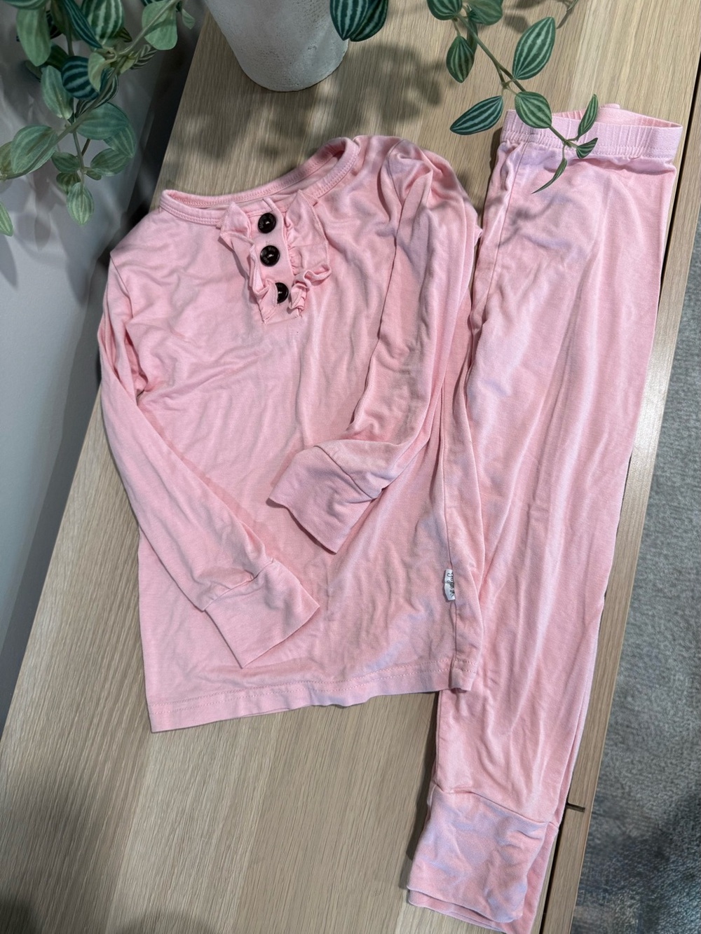 Gigi and Max Bamboo Light Pink Long-Sleeve Ruffle Button Pajama Set